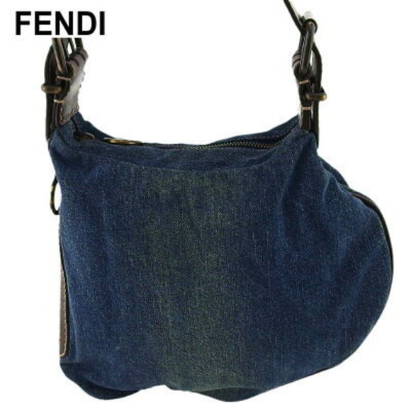 FENDI Shoulder Bag denim blue brown canvas leather - Picture 1 of 5